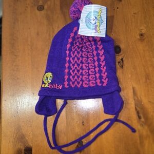 Tweety Bird Looney Tunes Kids Knit Hat Beanie Vintage Y2K Deadstock Purple Pink